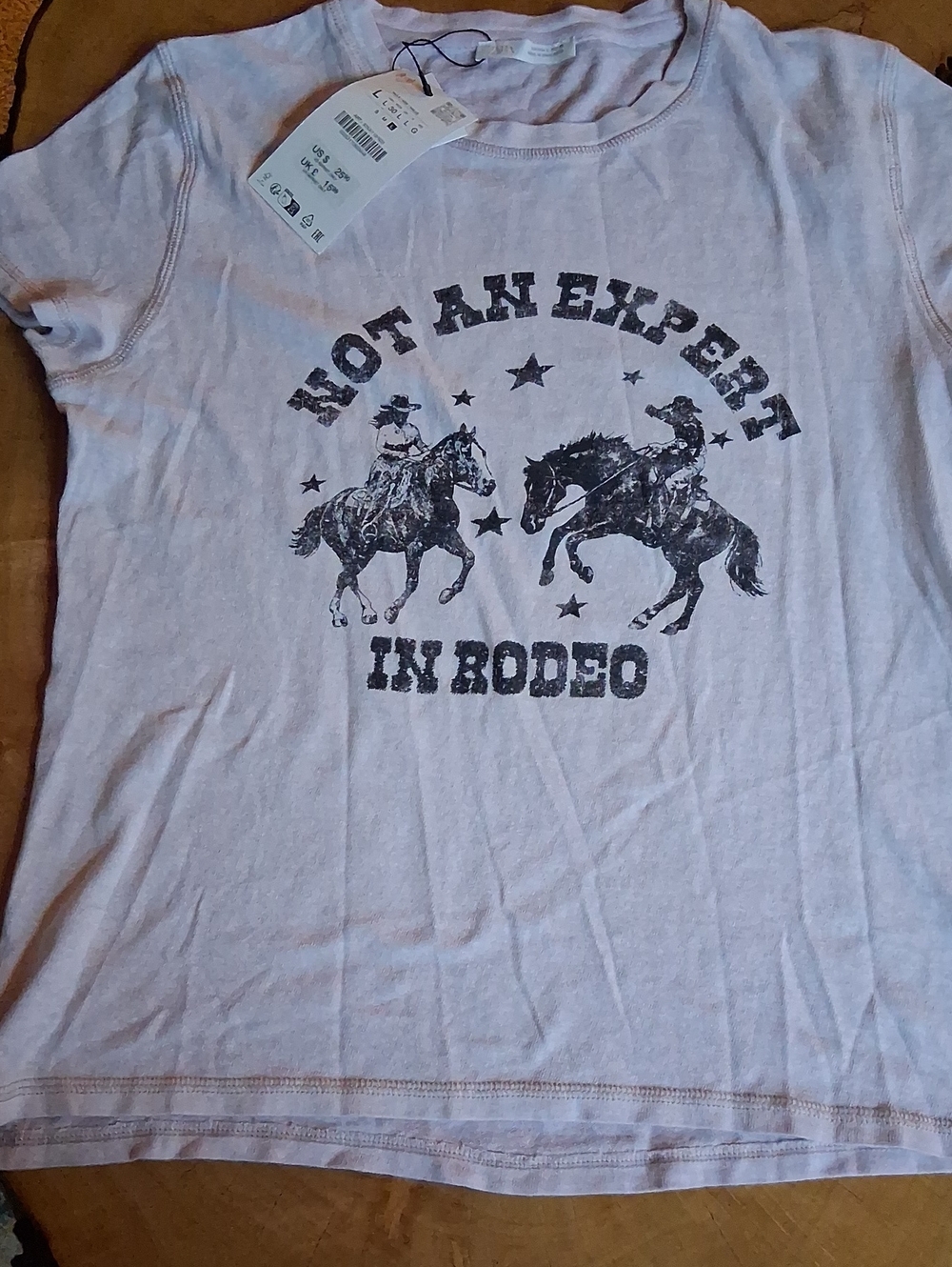 NWT Zara Pale Lavender Short Sleeve Rodeo Graphic Tee
